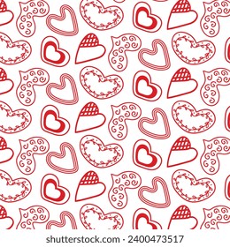 Seamless pink pattern made of creative red hearts. Vector.