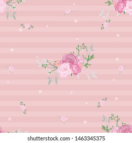Seamless pink pattern with rose and leaf, botanical background. Perfectly for web design, greeting, wallpaper, fabric, texture and other printing.
