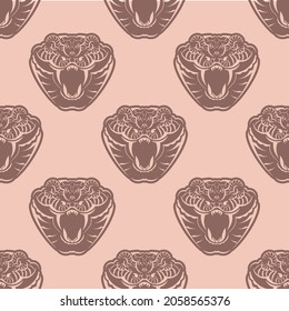Seamless pink pattern with snake heads.