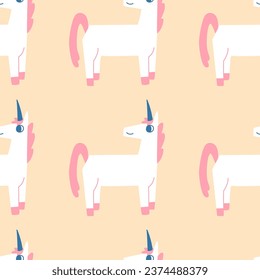 Seamless pink pattern with unicorn on pink background