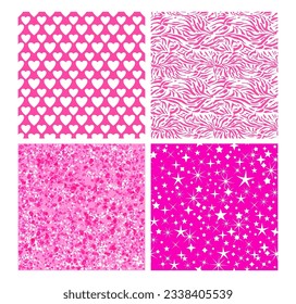 Seamless pink patterns. Four backgrounds set.