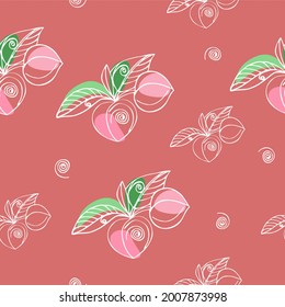 Patrón de melocotón rosa sin soldadura con hojas