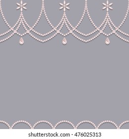 Seamless pink pearl ornament isolated on grey background. Vector illustration