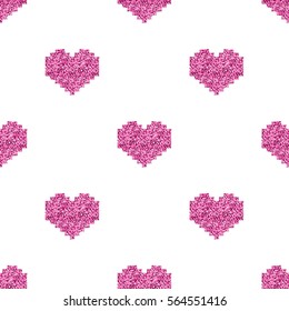 seamless pink pixel heart glitter pattern background
