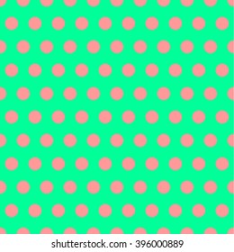 Seamless pink polka dot on green background pattern / pastel / cute pattern / vector.