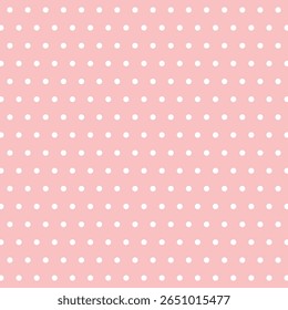 Seamless Pink Polka Dot Pattern Background, Cute Retro Style Vector Design, Repeating White Dots on Soft Pastel Pink for Fabric, Wallpaper, Wrapping Paper, Scrapbook, Baby Shower, or Stationery.