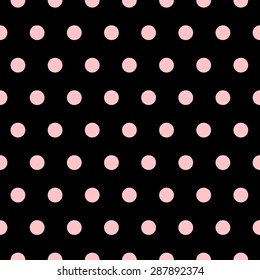 Seamless pink polka dots on black background