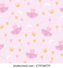 Seamless pink princess patteern with crown