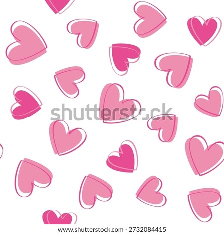 Seamless pink purple hearts pattern. Template holiday vector illustration. Design for card, postcard, poster, print, banner. Cartoon colorful hearts on white background.