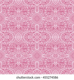 Nahtloses rosa violettes Spitzenmuster. Zeitgenössisches Grafikdesign, nahtloser geometrischer Hintergrund. Vektor stylische endlose Textur. Stammesarabikum, indianisch, türkische Ornamente