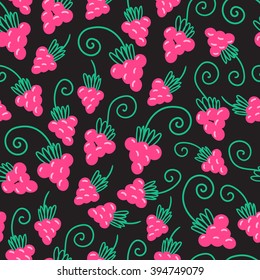 Seamless pink raspberry pattern background. Vector nature illustration.