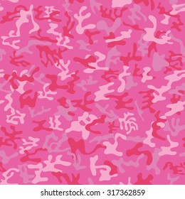 Seamless pink and red colored military camouflage pattern - Vector and illustration