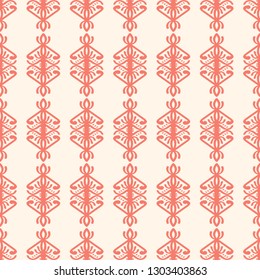 Seamless pink and red decorative vector pattern with elegant openwork ornament. Abstract background for printing on paper, wallpaper, covers, textiles, fabrics, for decoration, decoupage, scrapbooking and other