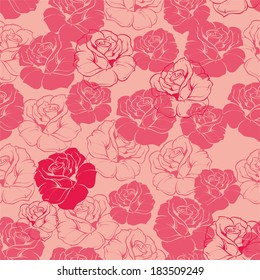 Seamless pink and red floral vector pattern, background or texture with roses. Beautiful abstract vintage texture with flowers and cute background for web design or desktop wallpaper.