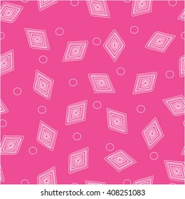 Seamless pink rhombus geometric background. Black and white abstract monochrome retro texture. Pattern with curved line.