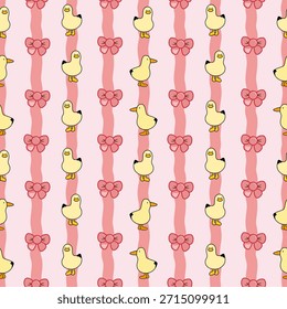 Una cinta rosada sin costuras y un patrón de pato en un lindo estilo vintage, perfecto para tarjetas de felicitación, Fondo de pantalla y decoraciones para niños.