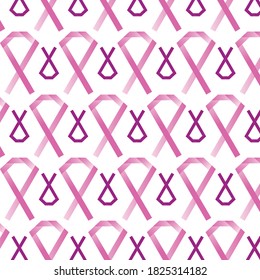 Nahtlose rosa Farbbandmuster auf weißem Hintergrund. Brustkrebsbewusstsein Monat Hintergrund für Broschüre, Banner oder Werbung.