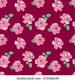 Seamless pink rose pattern. Flower background. Vecor blossom illustration.