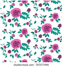 seamless pink rose vector pattern, bright, fabric, wallpaper, background