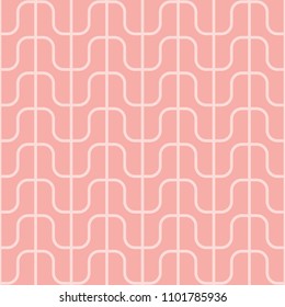 Seamless pink rounded zigzag outline lattice geometric pattern vector
