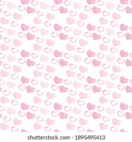 Patrón de corazones sin sombra rosa y sin soldadura en un fondo blanco