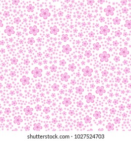 Seamless pink spring floral pattern - small flowers. Great for decoration poster, banner, printing, website. Vector cherry flowers