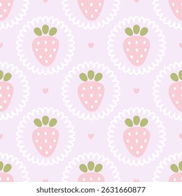 Seamless Pink Strawberry Pattern – Cute Pastel Fruit Design with Kawaii Style for Kids and Baby Themes