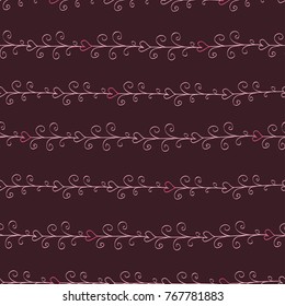 Seamless pink  stripe pattern with hand drawn swirls and hearts for girls