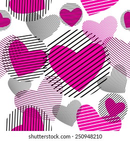 Seamless Pink Striped Heart. Vector