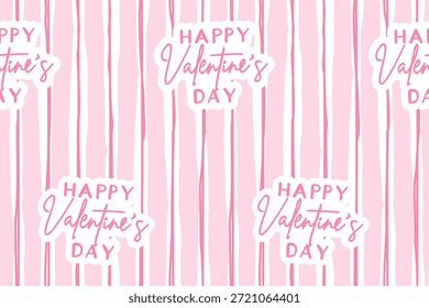 Un patrón de San Valentín a rayas rosa sin costuras con letras dibujadas a mano y Elementos decorativos, ideal para envoltura de regalos, tela, Fondo de pantalla y fondos festivos.