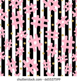 seamless  pink symbol with gold dot glitter pattern on stripe background