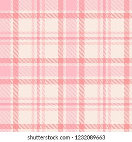 Seamless pink tartan plaid pattern. Checkered fabric texture background. Vector flat illustration. Towel, bed sheet, tablecloth.