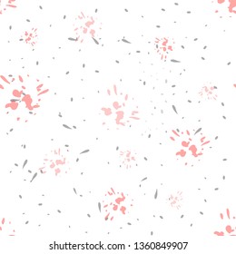 Seamless pink texture, grunge design. Abstract ink or paint spray splashes and blots. Vector.