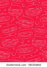 Seamless pink texture with outline macaroon. Background with sweets. Vector pattern for your creativity