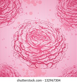 Seamless pink texture with stripes and roses