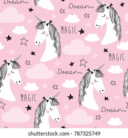 seamless pink unicorn pattern vector illustration