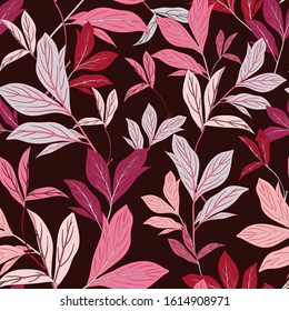 Seamless Pink Valentine Leaf Romantic Botanical Wallpaper