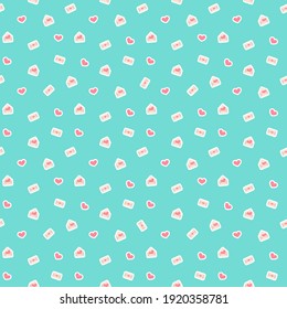 Seamless pink vector envelopes pattern. Letters, mail, post with hearts background for design, fabric, presentation, advertising banner, textile. Concept of love and Valentines day.