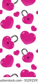 Seamless Pink Vector Heart Padlocks Pattern