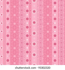 Seamless pink vector pattern with different flowers