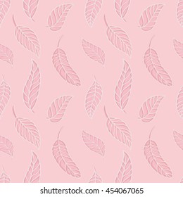 Seamless pink vector pattern with leaves