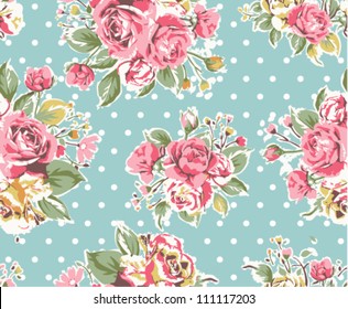 seamless pink vintage rose pattern on green background