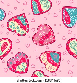 Seamless Pink wallpapers hearts. Vector background Valentines day