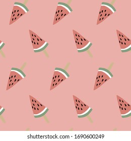 Seamless pink watermelon popsicle pattern. Fun summer pattern.