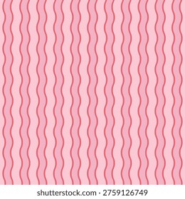 Seamless Pink Wavy Lines Pattern. Vertical Magenta Curves on Light Pink Background. Minimalist Geometric Texture for Fabric, Wallpaper, Nursery Decor. Sweet Girly Abstract Graphic Design Vector.