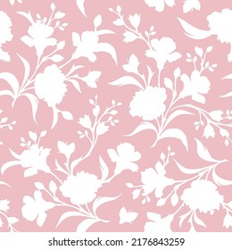 Seamless pink and white floral pattern with flowers. Vector illustration