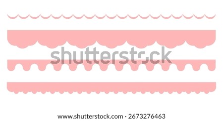Seamless pink Y2K scalloped borders. Cute pastel lace ribbons and frill edge ornaments. Retro girly vintage vector pattern design isolated on white background illustration
