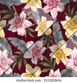 seamless pink and yellow flower pattern