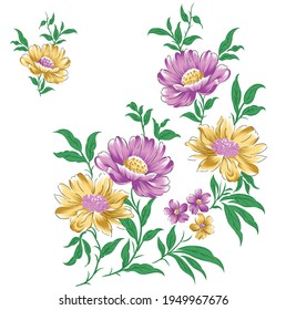 seamless pink and yellow vector flower bunch Pattern on white background