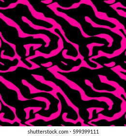 Seamless pink zebra pattern 80s 90s style.Fashionable exotic animal print.Vector